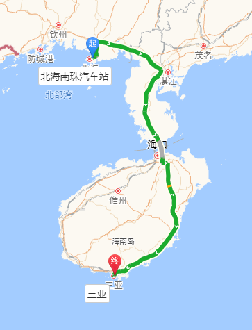 北海至三亚汽车路线图